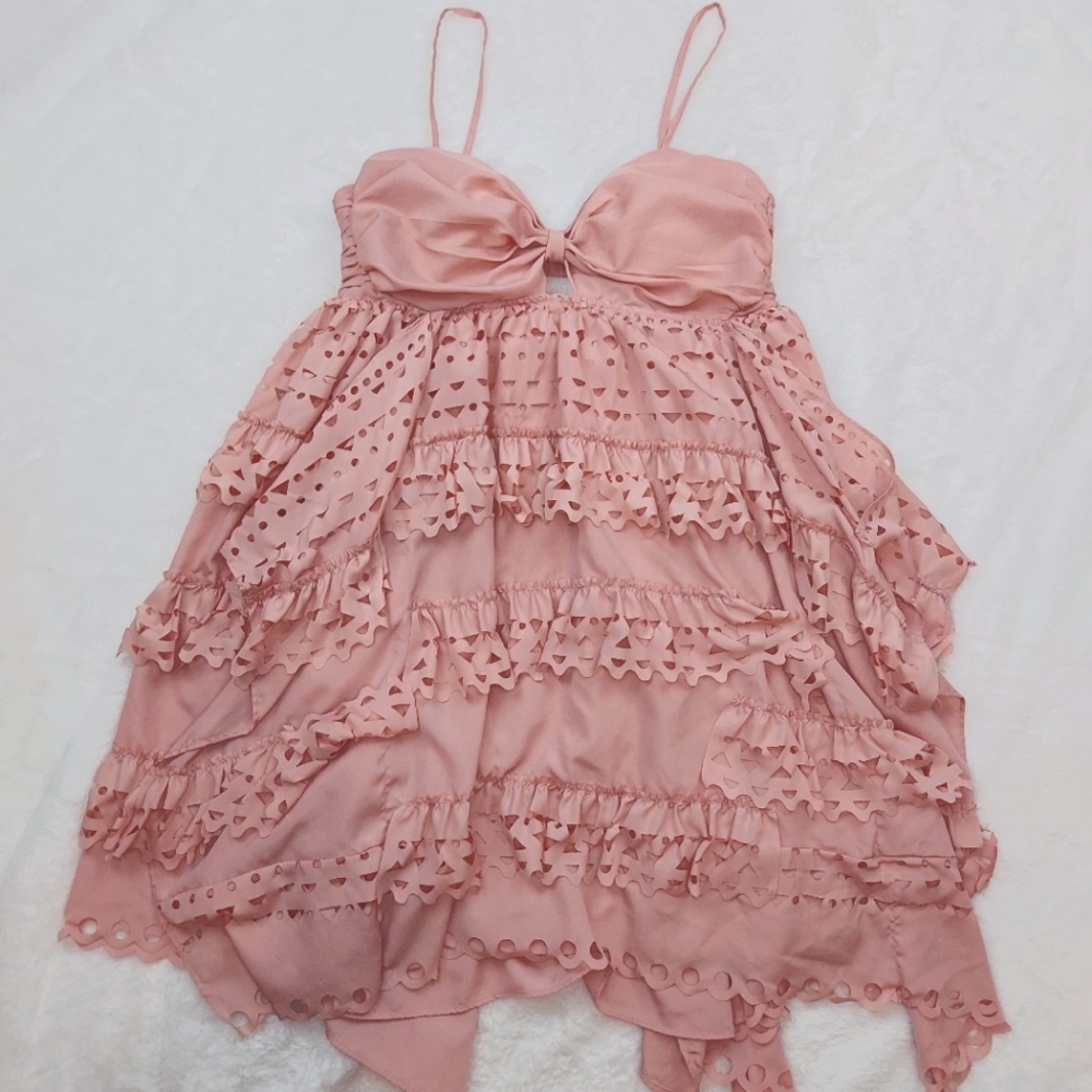 Gabriella Rocha Blush Pink Ruffled Adjustable Strap Pull Over Mini Dress Size S